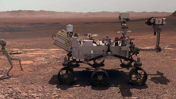 3d rendering. Mars rover deploys its equipment against the backdrop of a true Martian landscape. video