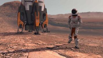 Astronaut dancing on Mars red planet. Exploring Mission To Mars. Futuristic Colony on Mars. video