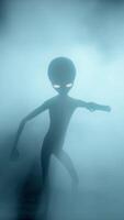 3D rendering. Scary gray alien dancing on a dark smoky background. video