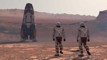 3d rendering. Astronaut on Mars red planet. Exploring Mission To Mars. Colonization and Space Exploration Concept. Colony on Mars. video