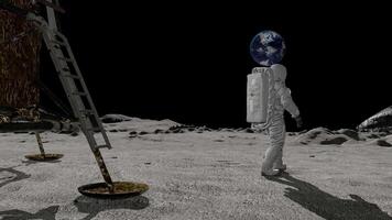 3d rendering. Astronaut discovers an alien ship on the moon. Conspiracy Theory Concept. video