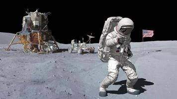 3d Renderização. astronauta dançando em a lua. astronauta dentro exterior espaço a comemorar Boa sorte. desatado laço. video
