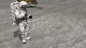 3d rendering. Astronaut on the moon typing on a laptop. video