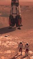 3d rendering. Astronauts on Mars red planet. Exploring Mission To Mars. Futuristic Colonization and Space Exploration Concept. video