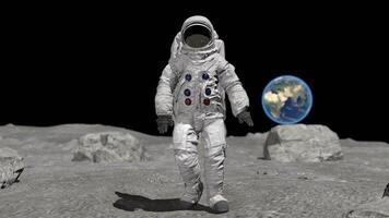 3d rendering. Dancing of Astronaut on the moon. video