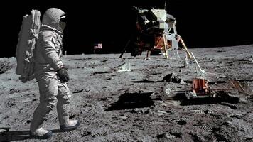 3d rendering. An astronaut walking on the moon with a space suit video
