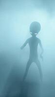 3D rendering. Scary gray aliens dancing on a dark smoky background. UFO futuristic concept. video
