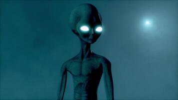 3D rendering. Gray aliens walk and look blinking on a dark smoky background. UFO concept. video