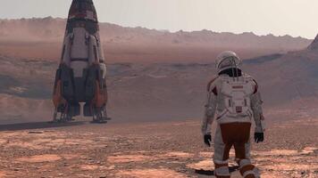 3d rendering. Astronaut on Mars red planet. Exploring Mission To Mars. Futuristic Colonization and Space Exploration Concept. video