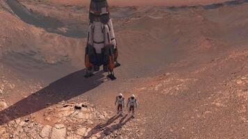 3d rendering. Astronaut wearing space suit walking on the surface of mars. Mission to mars. Futuristic colonization and space exploration concept. video