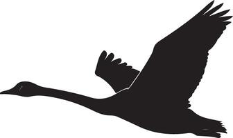 Swan in flight elegant silhouette artwork, Flying swan minimal bird illustration vector