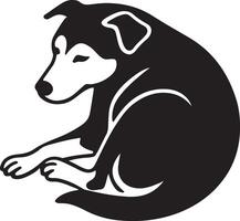 Resting dog silhouette stylized drawing, Pet laying down in calm pose design vector