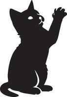 Kitten silhouette reaching upward playful pose, Cute baby cat in action sketch vector