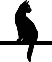 Black cat sitting on shelf silhouette pose, Cat in quiet resting position minimal art vector