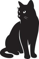 Black cat silhouette for design projects, Minimal cat figure elegant black illustration vector