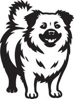 Fluffy dog happy black white drawing, Playful dog illustration simple style vector