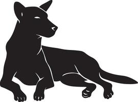 Relaxing dingo silhouette stylish pose, Wild dog resting in simple black art vector