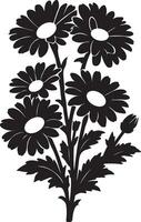 Bouquet of daisies black white silhouette, Floral design element simple drawing vector