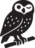 Winking owl silhouette cute design, Playful bird face in black white sketch vector