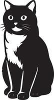 Cat silhouette cute black and white design, Pet cat in simple sitting art vector