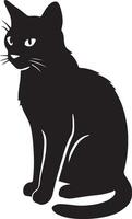 Sitting black cat silhouette simple art, Calm pet cat resting in silhouette vector