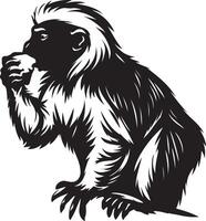 Monkey eating black and white art, Primate food pose simple design sketch vector