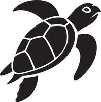 Sea turtle silhouette simple clean, Marine life illustration flat black art vector