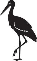 Stork black silhouette clean design, Wading bird standing minimal art vector