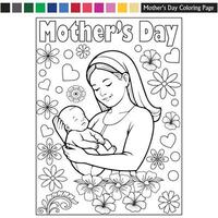mother's day art and color page vector