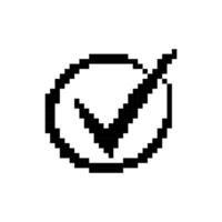 Mosaic style pixelated check mark symbol in retro gaming design vector