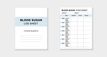 Blood sugar log sheet for daily monitoring and recording health information vector