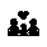 Mosaic pixel art black and white people with heart icon cartoon style retro design vector