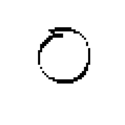 Mosaic circle icon in pixel art style with black and white design