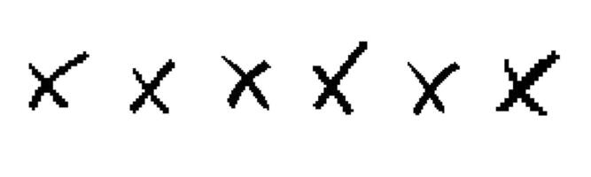 Mosaic style pixel art x marks with check for error and approval symbols vector