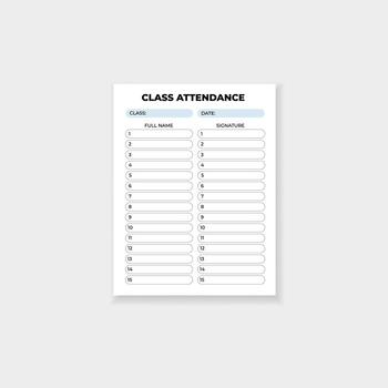 Class attendance template for tracking names and signatures in school or training sessions vector