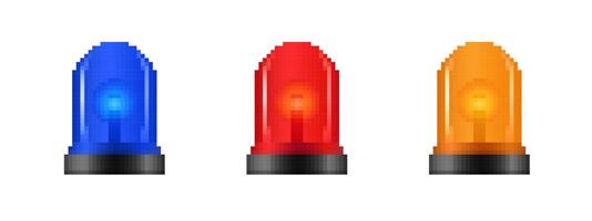 Mosaic pixel art alarm lights in blue red and orange with a retro style vector