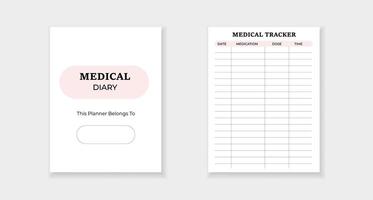 Medical diary and tracker form for health and medication management assistance and organization vector