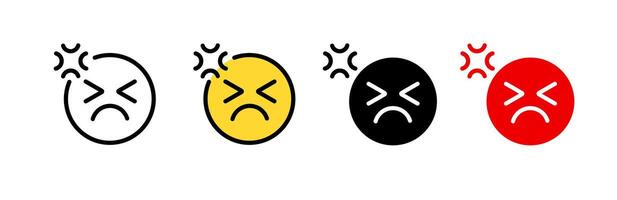 Icon of angry face expressions in different colors and styles showing strong emotions vector