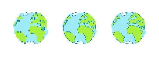 Mosaic pixel art style earth icons with retro game design elements vector