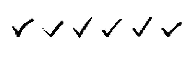 Mosaic pixel art style check marks in simple bold black design vector
