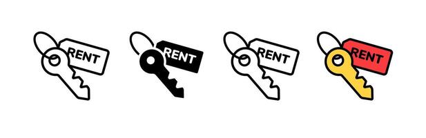 Icon of key with rent tag in different color and outline variations for easy identification vector