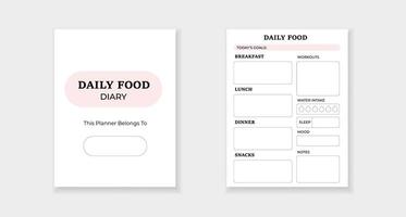 Daily food diary template for meal tracking and health goals with minimal design vector