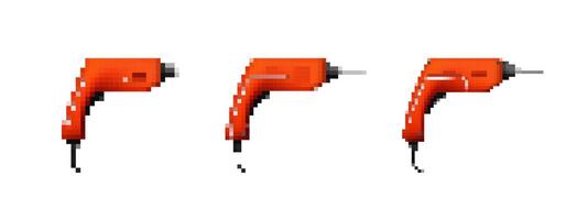 Mosaic pixel electric drill icon in vibrant pixel art style with retro sprite appearance vector