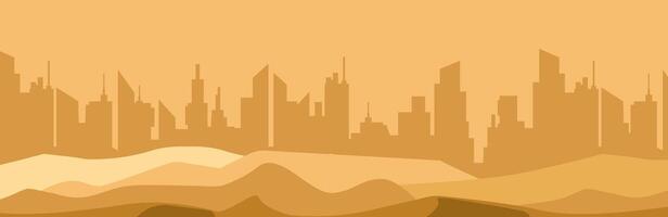 Muted earth tone skyline of minimalistic city with simplified building outlines vector