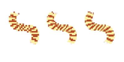 Mosaic pixel worm icons in retro style featuring wavy patterns and earthy yellow brown colors vector