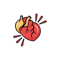 Heart illustration with expressive cartoon anatomical style and vibrant red and yellow colors vector