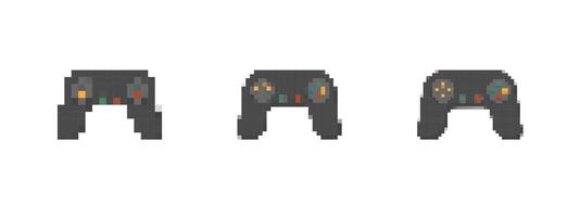Mosaic pixel art game controller icons in retro sprite style vector