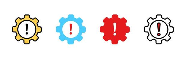 Icon series of alert gear symbols with different color emphasis on warning and caution vector