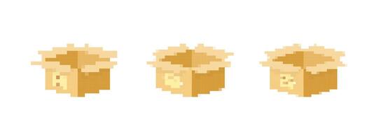Mosaic pixel art icon featuring boxes with open lids in minimalistic retro style design vector