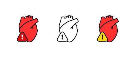 Heart with alert symbol in red and white variations showing warning concept vector